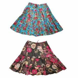 Lot of 2 SOLITAIRE Floral Tiered Midi A-Line Skirt Sz Medium Summer Cottagecore